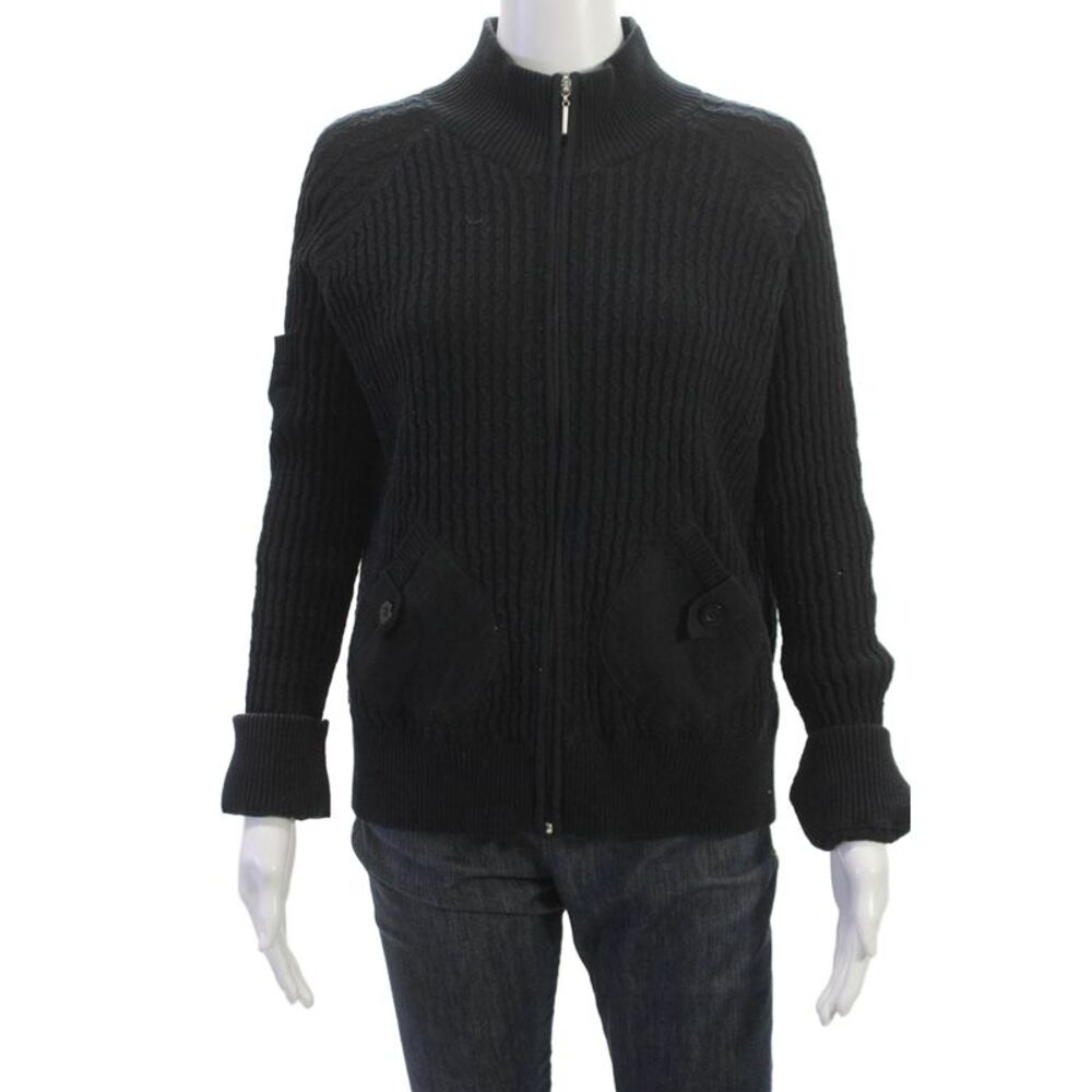 Birdy & Grace Women Cardigan Full Zip Black 100% Cotton Mock Neck Size L